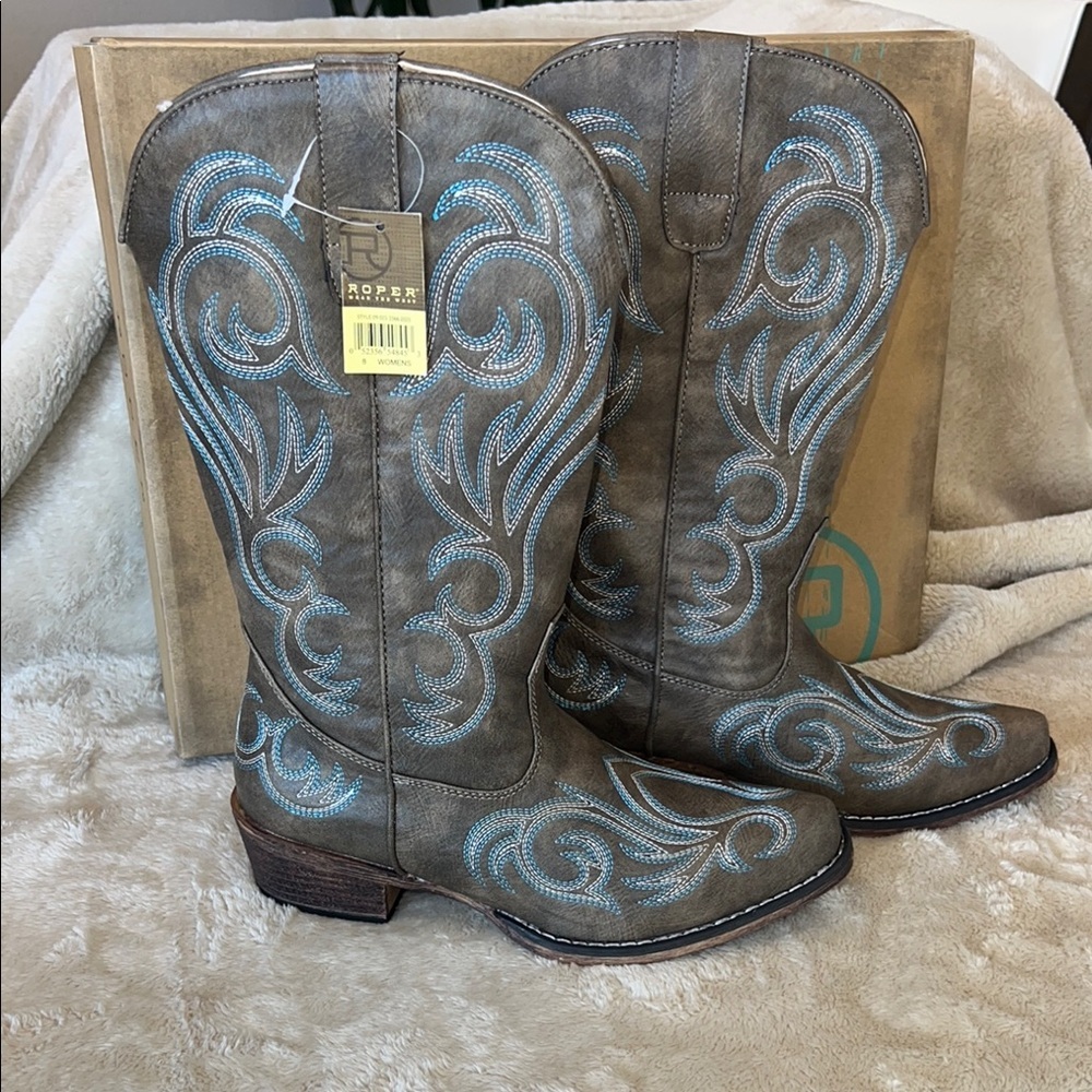 Roper Women's Western‎ Boots - Gray and Blue